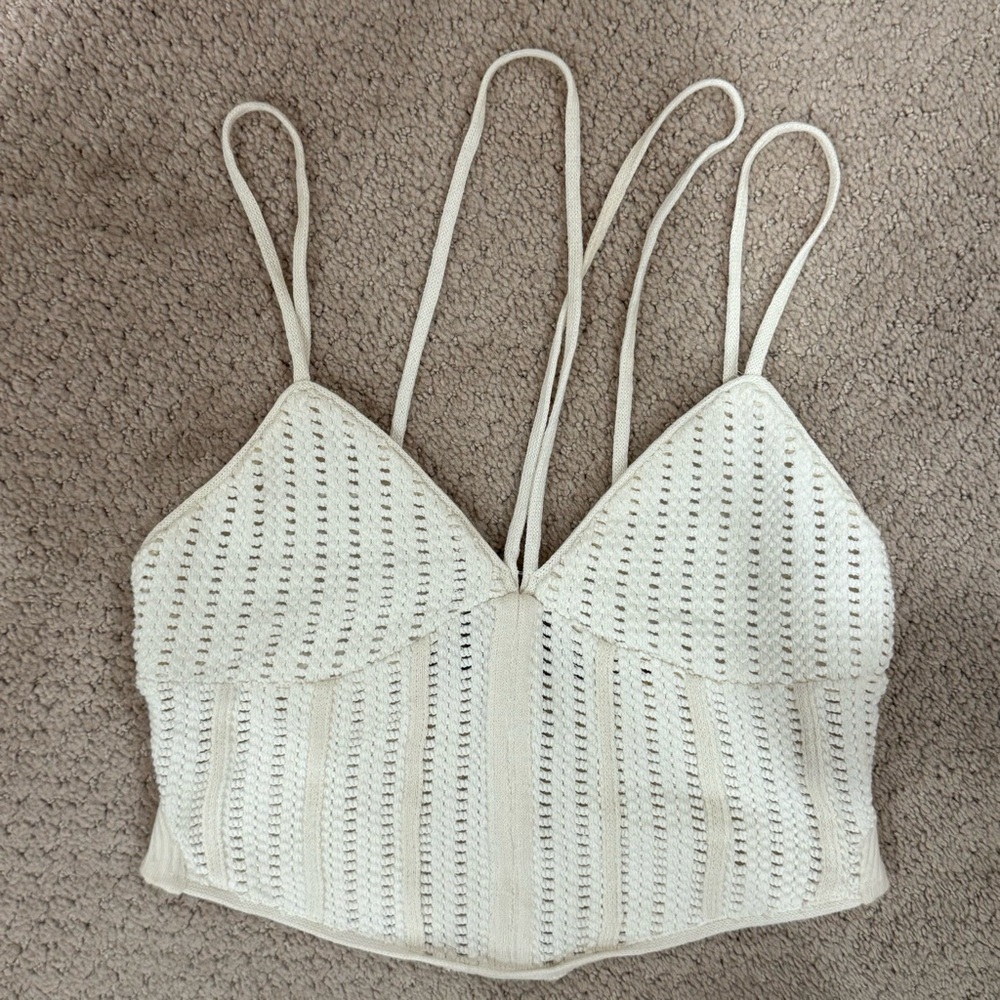 White Crochet Strappy Crop Top